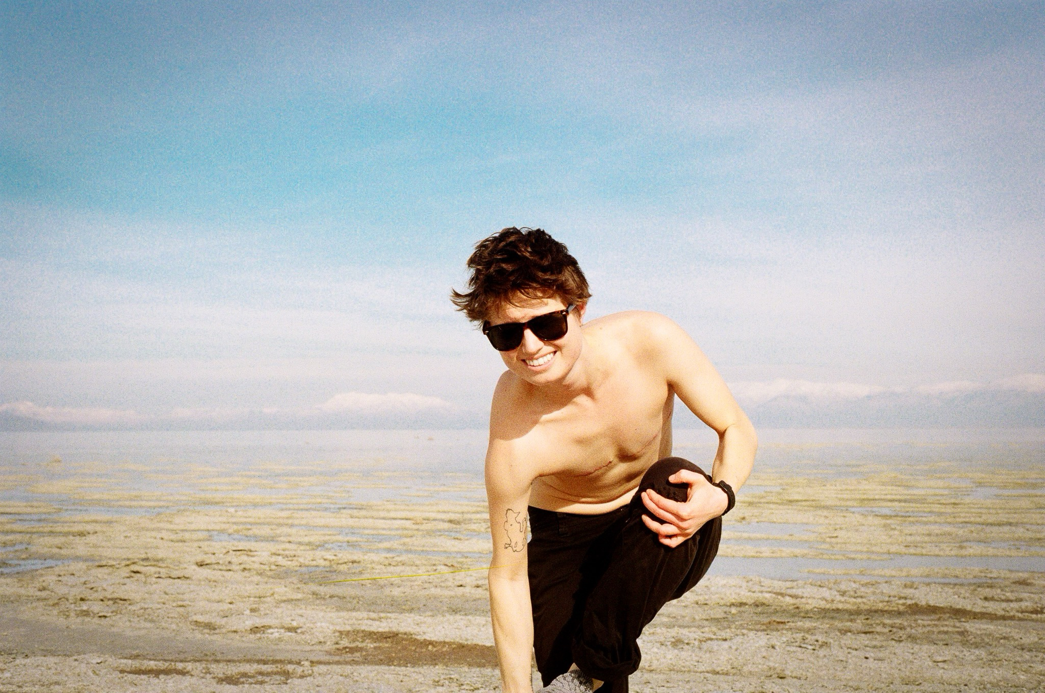 Calm lake water at dusk